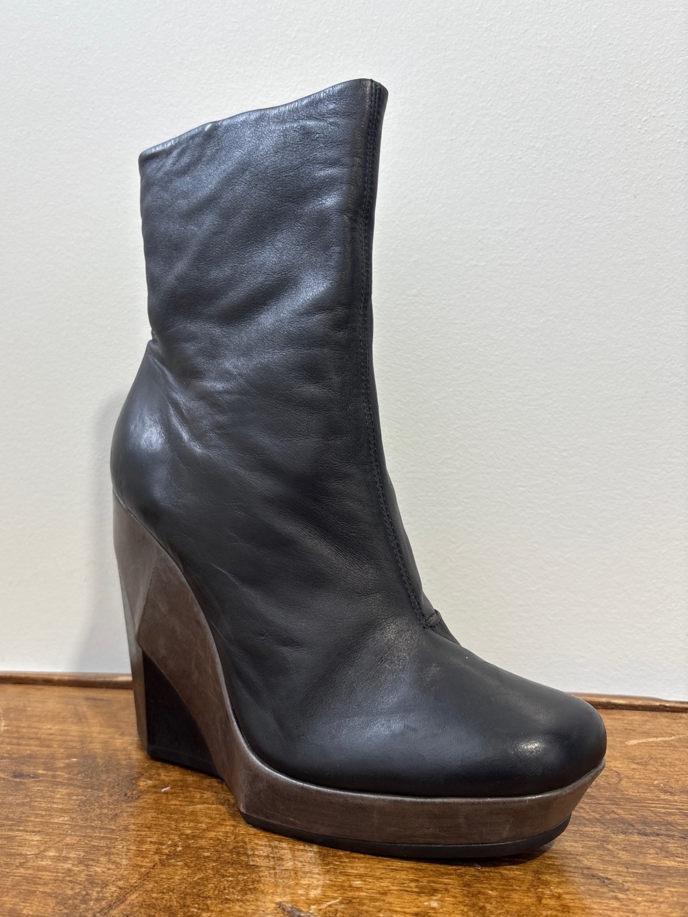 All Saints- Architectural Wedge Boot in Genuine Glove Leather- 9.5